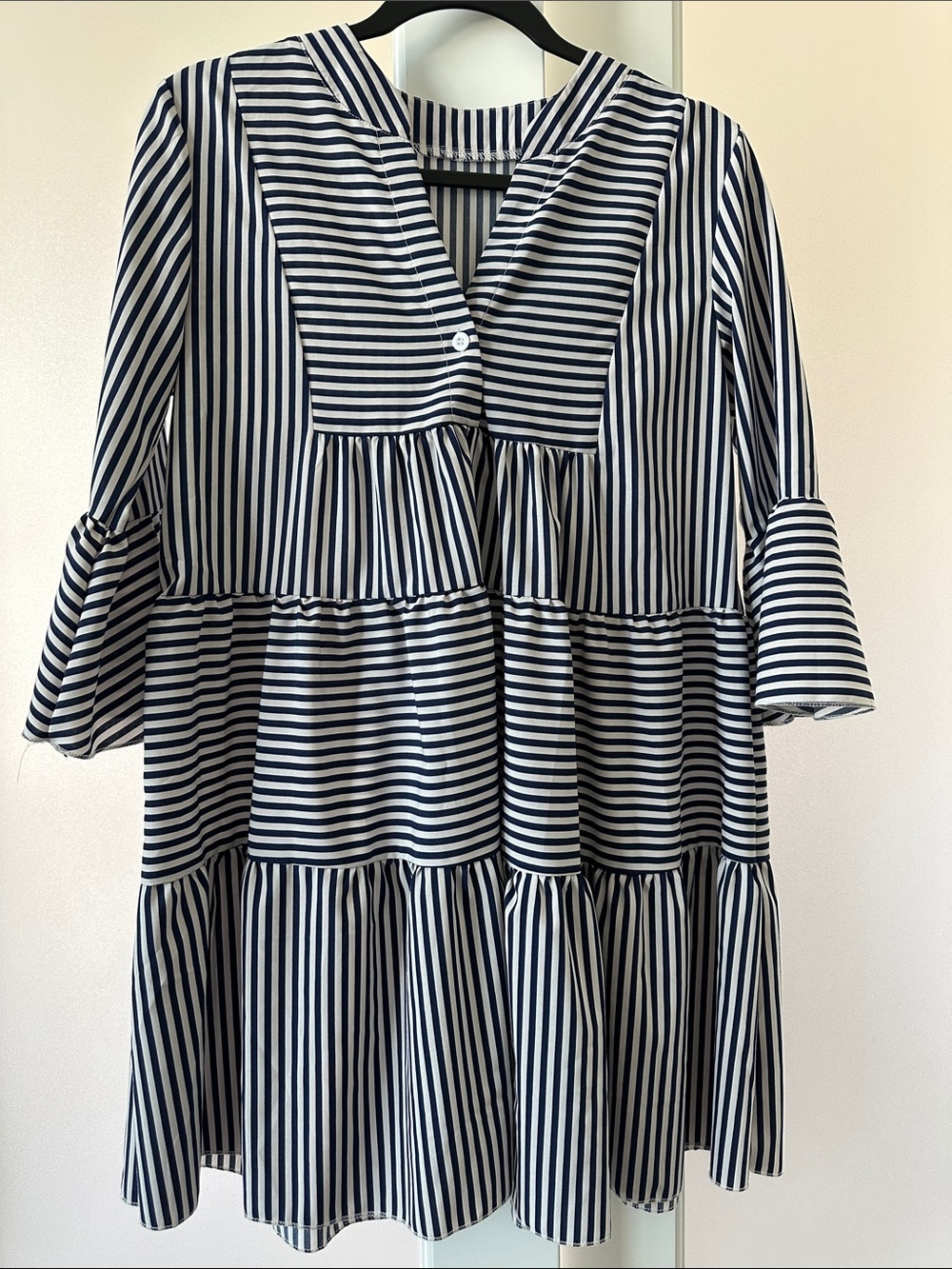SHEIN Navy and White Striped Tiered Mini Dress